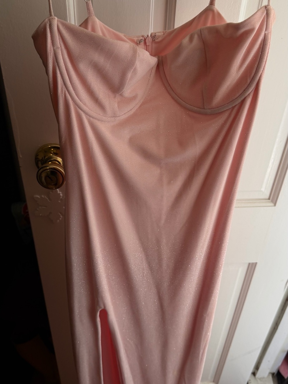Sparkle Pink Slinky Slip Dress with Built-In Cups